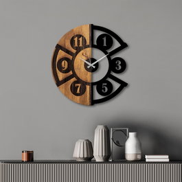 Wallity Reloj de pared Pizza Slice de madera y metal en Nogal y Negro